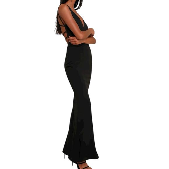 NWOT Lulus All This Allure Black Strappy Backless Mermaid Maxi Dress Size Medium - Picture 3 of 11